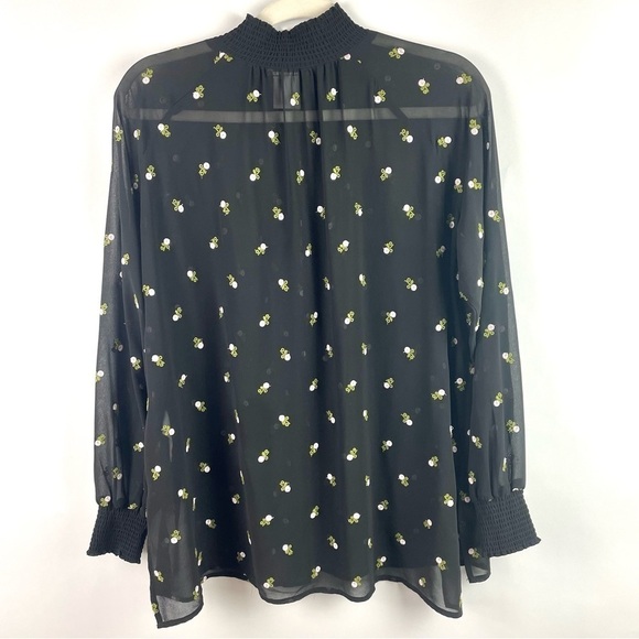 CAbi‎ Alegria Black Embroidered Peasant Blouse Sheer Smocked Neck & Cuffs XS - Picture 10 of 16